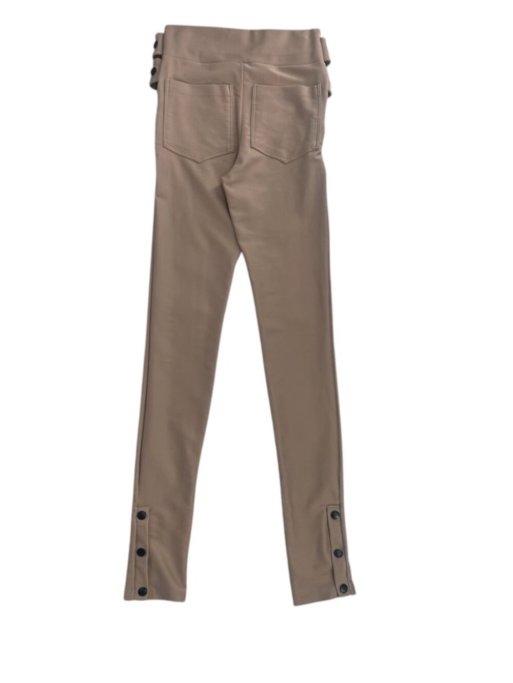 High Waisted Skinny Pants XS Taupe Wrap Waist Button Detail Stretch Slim Fit - Picture 2 of 9